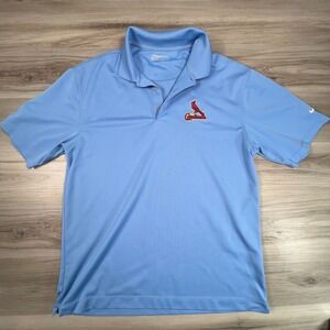 Nike Golf Cardinals Polo Shirt Mens Large‎ Blue Golf Club Logo Fit Dry MLB